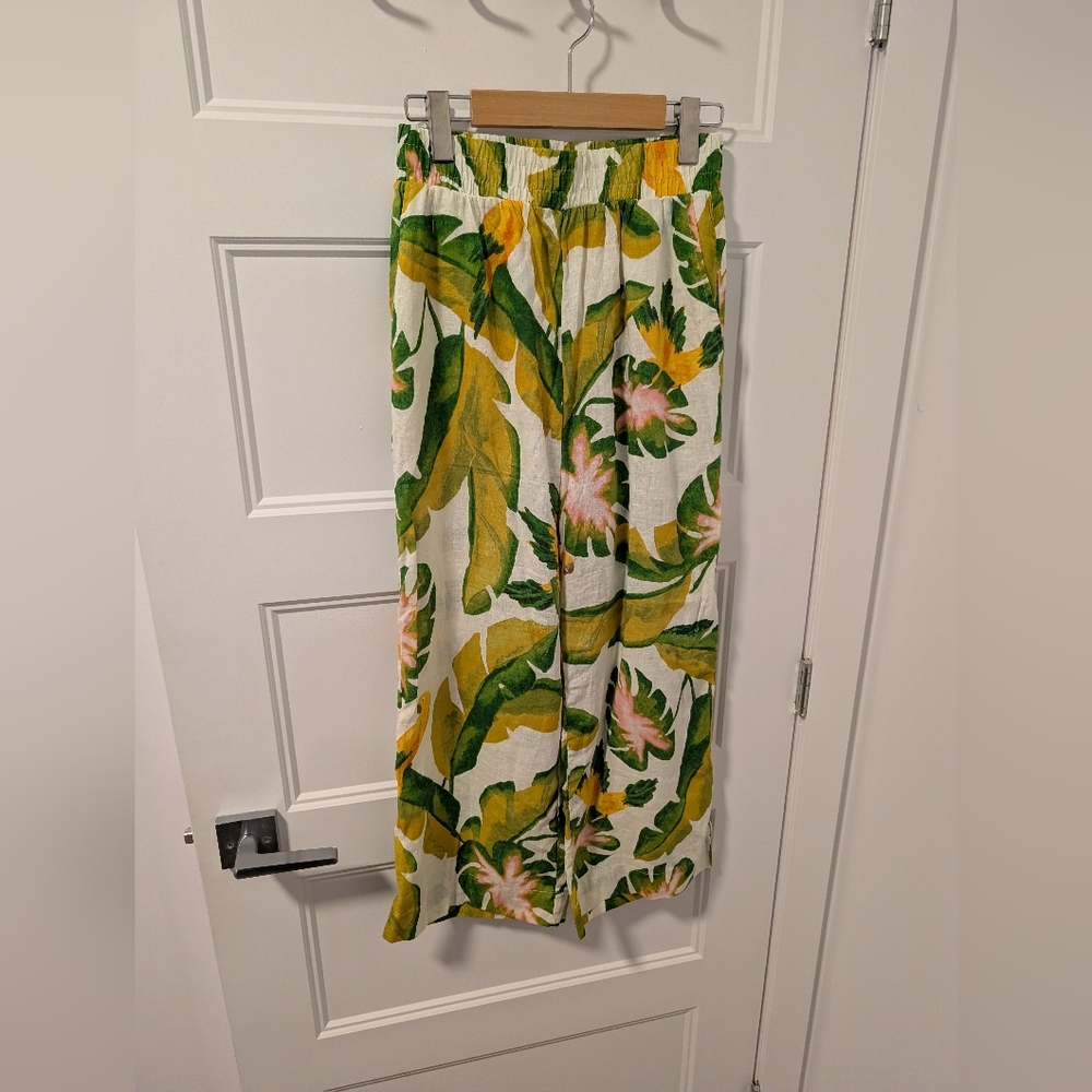 Panama Jack/Floral Print Wide-Leg Linen Pants Sz XS